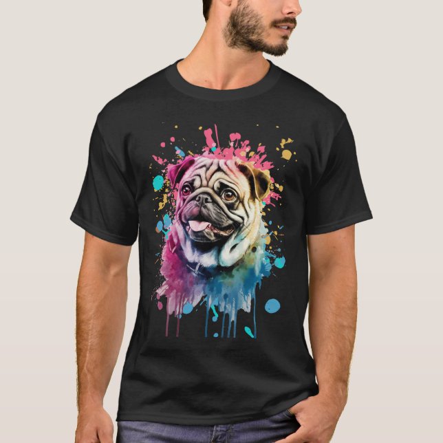 Camiseta Cachorro Fofo Pug Aquarela (Frente)