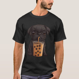 Camiseta Cachorro Fofo Pug Preto Chá de Bolhas Boba