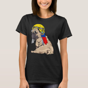 Camiseta Cachorro Fofo Pug Retro Bandeira do Equador Orgulh
