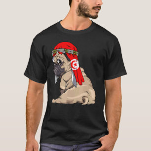 Camiseta Cachorro Fofo Pug Retro Bandeira Tunísia Orgulho