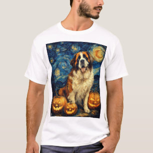 Camiseta Cachorro Fofo São Bernardo Halloween Abóbora Cara