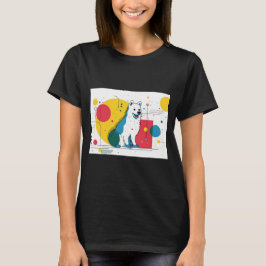 Camiseta Cachorro fofo senta-se em um espaço artístico colo