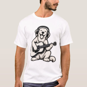 Camiseta Cachorro Fofo Tocando Guitarra com Fones