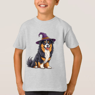 Camiseta Cachorro Fofo Usando um Chapéu de Bruxo de Hallowe