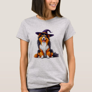 Camiseta Cachorro Fofo Usando um Chapéu de Feiticeiro de Ha