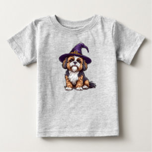 Camiseta Cachorro Fofo Usando um Chapéu de Feiticeiro de Ha