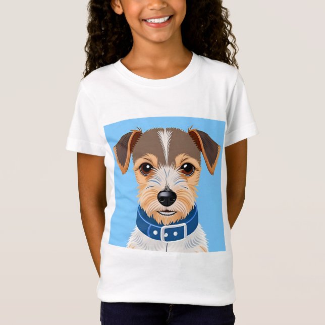 Camiseta Cachorro Fofo Usando uma Coleira Azul (Frente)