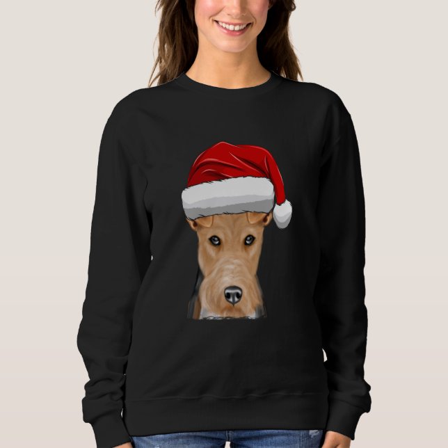 Camiseta Cachorro Fox Terrier de Arame com Chapéu de Natal  (Frente)