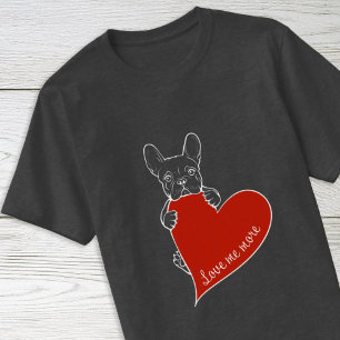 Camiseta Cachorro Francês Bonito com Coração Vermelho