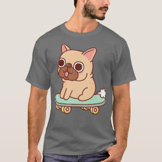 Camiseta Cachorro Francês Bonito Fazendo Farsa No Skateboar