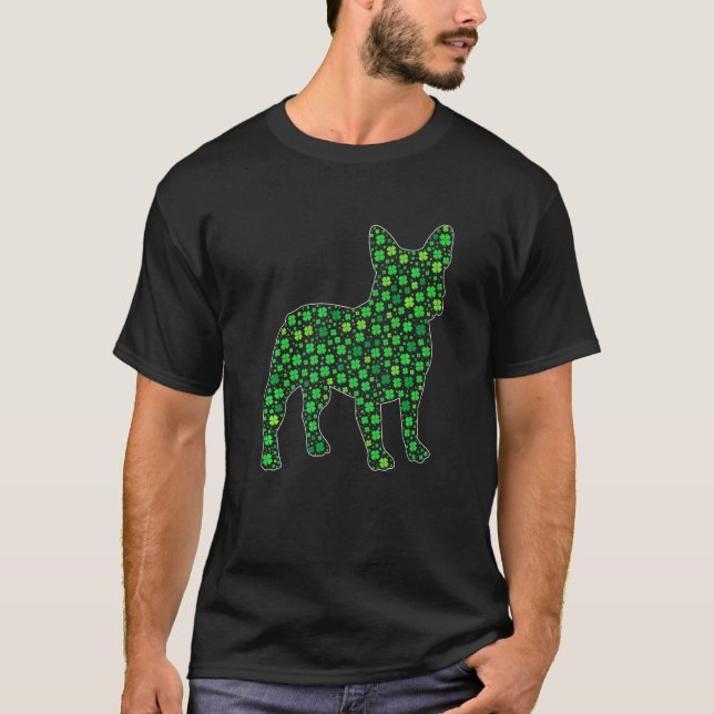 Camiseta Cachorro Francês Bonito São Patrick S Dia Cães Pai (Frente)