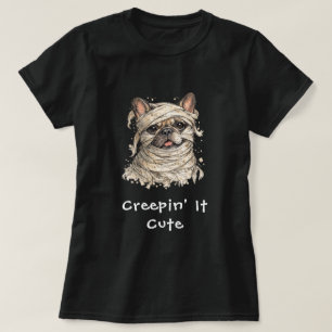 Camiseta Cachorro francês Bulldog Halloween Múmia Assustado