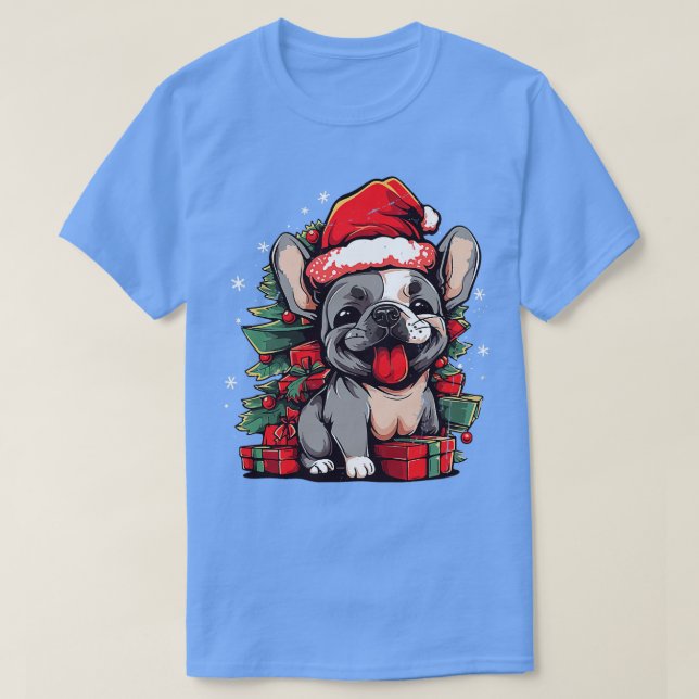 Camiseta Cachorro Francês Cachorro Cachorro de Natal Papais (Frente do Design)