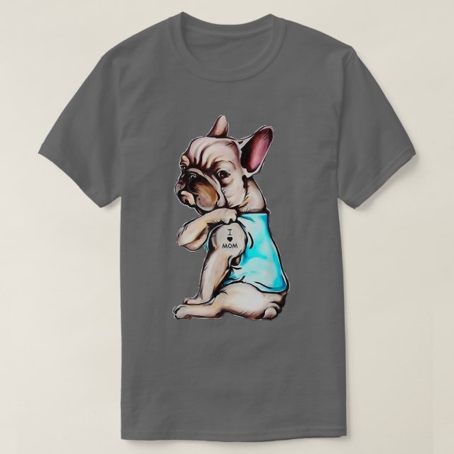 Camiseta Cachorro Francês Cachorro Cachorro Tatuagem Adoro  (Frente do Design)