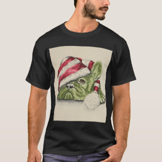 Camiseta Cachorro francês engraçado de Natal com chapéu de 