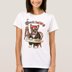 Camiseta Cachorro francês fofo Café Paris Boina