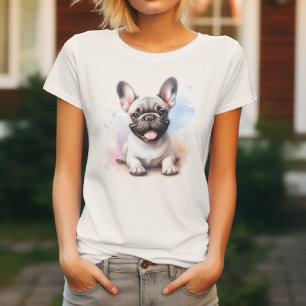 Camiseta Cachorro francês fofo em aquarela