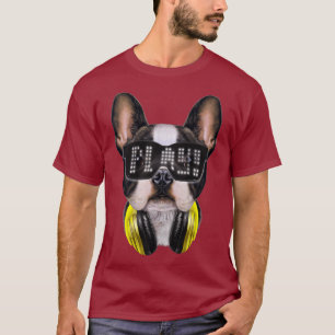 Camiseta Cachorro francês giro como DJ vestindo vidro solar