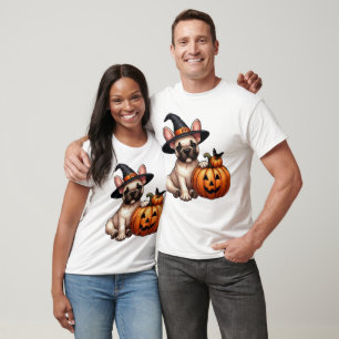 Camiseta Cachorro francês no Chapéu das Bruxas com Pumpkin