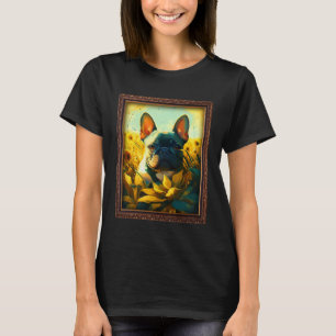 Camiseta Cachorro Francês Pintura Flor de Girassol Mãe Mulh