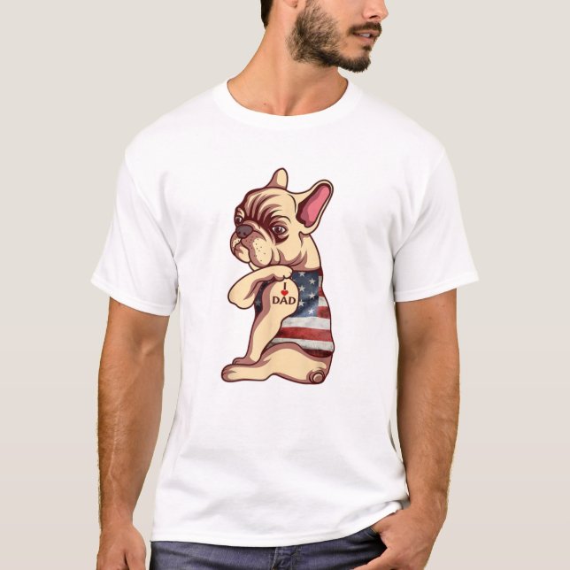 Camiseta Cachorro Francês Tatuagem Adoro Pais Engraçados Pa (Frente)