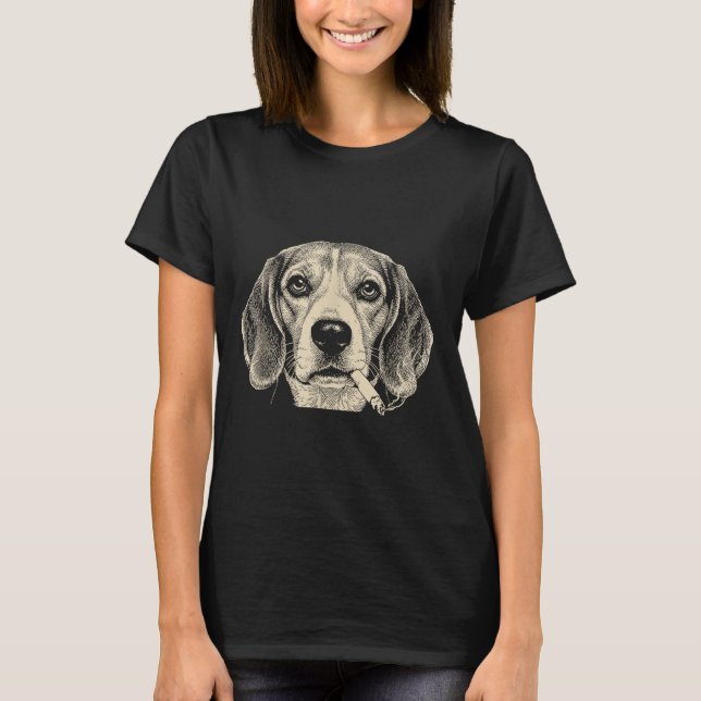 Camiseta Cachorro Fumando Cigarro Meme Engraçado de Beagle  (Frente)