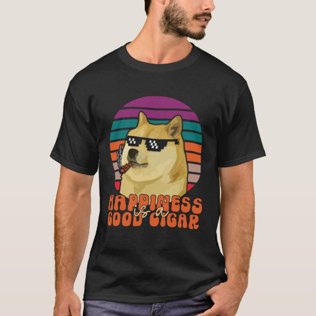 Camiseta Cachorro fumante com óculos escuros A felicidade é (Frente)