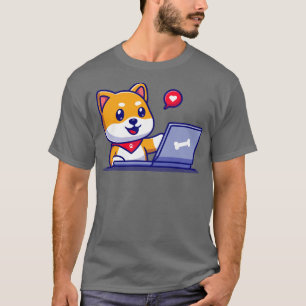 Camiseta Cachorro Gato De Shiba Inu, Cujo Cartoon É Laptop