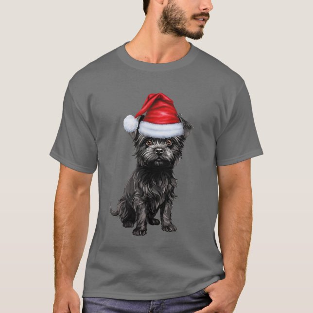 Camiseta Cachorro Gelado de Affenpinscher Engraçado Natal E (Frente)