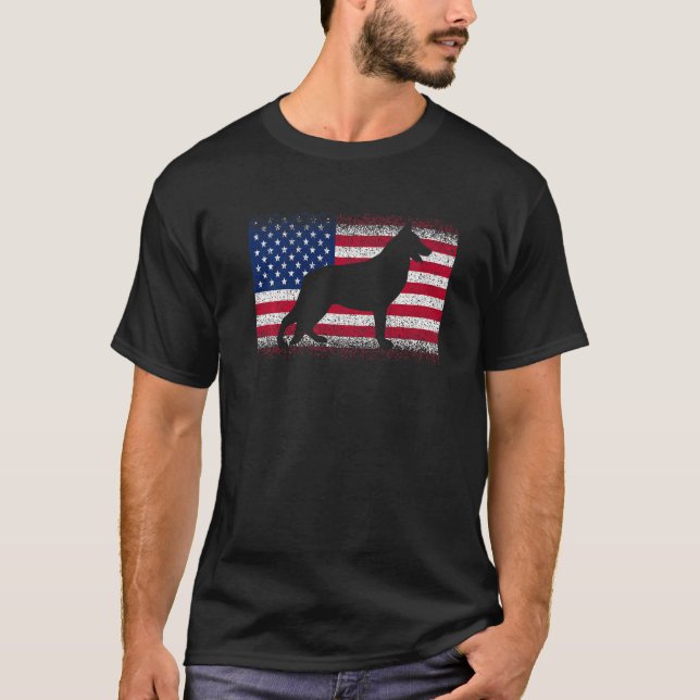 Camiseta Cachorro german shepherd com bandeira dos Estados  (Frente)
