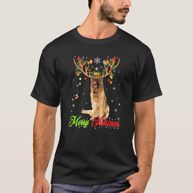 Camiseta Cachorro german shepherd Com Barcos Feliz Natal X (Frente)