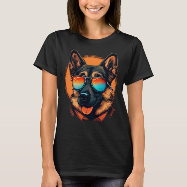 Camiseta Cachorro german shepherd com óculos de sol (Frente)