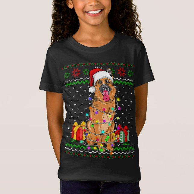 Camiseta Cachorro German shepherd das Luzes de Natal Doce (Frente)