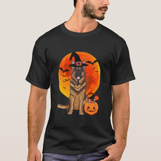 Camiseta Cachorro-german shepherd Jack O Lanterna Pumpk (Frente)