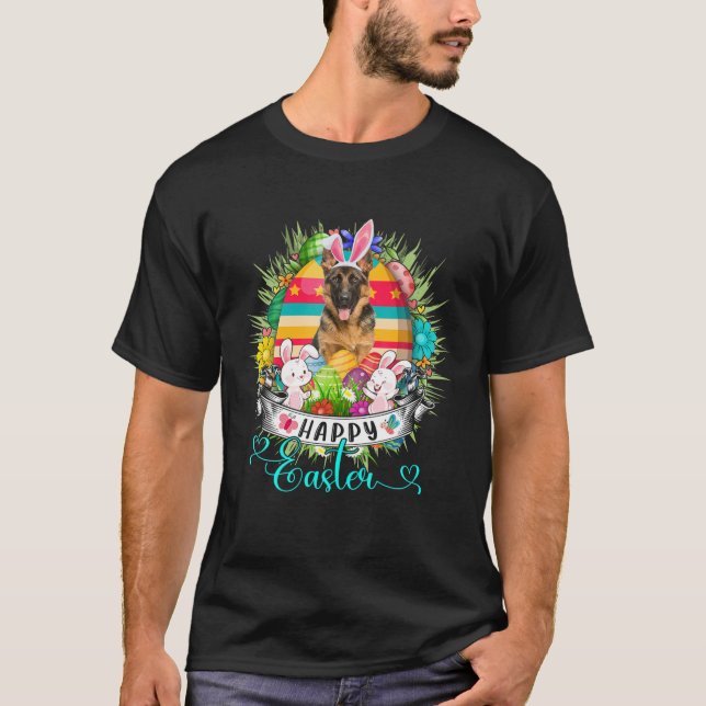 Camiseta Cachorro german shepherd Na Cesta De Ovos De Pásco (Frente)