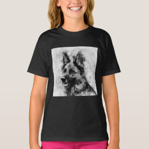 Camiseta Cachorro german shepherd Preto e Branco Aquarela