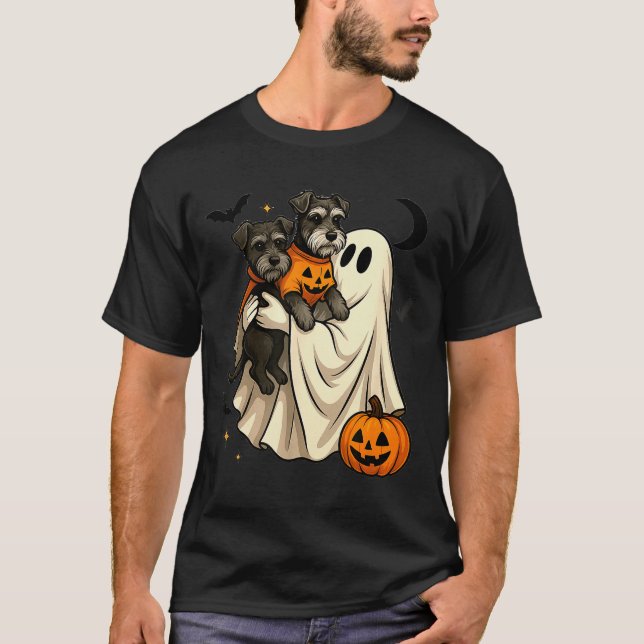 Camiseta Cachorro Ghost Miniature Schnauzer Halloween  (Frente)