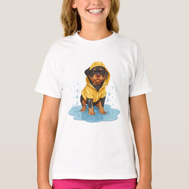 Camiseta Cachorro giratório Vestindo capa de chuva (Frente)