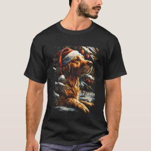 Camiseta Cachorro Golden Retriever de Natal com Chapéu de P