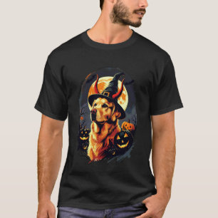 Camiseta Cachorro Golden Retriever Engraçado Bruxa Abóboras