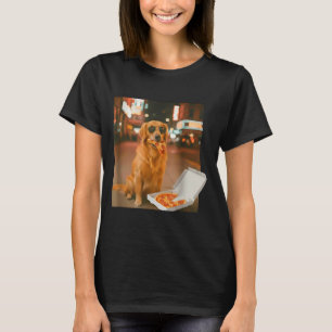 Camiseta Cachorro golden retriever engraçado comendo pizza