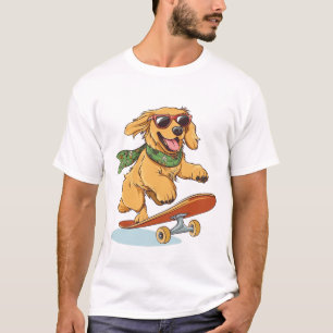 Camiseta Cachorro Golden Retriever fazendo skate