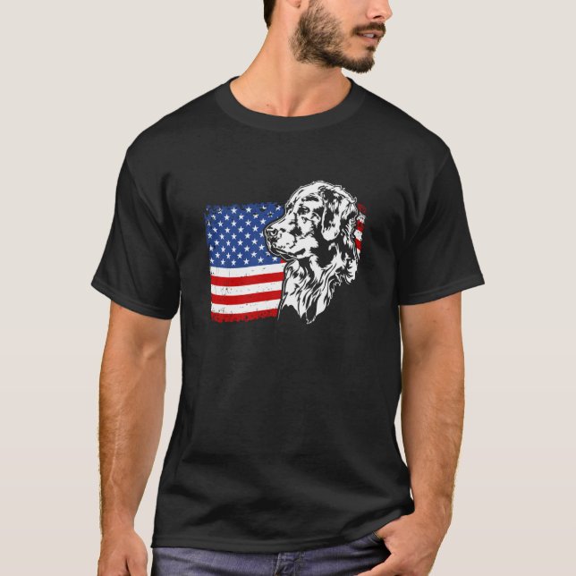 Camiseta Cachorro Golden Retriever Orgulhoso Bandeira Ameri (Frente)
