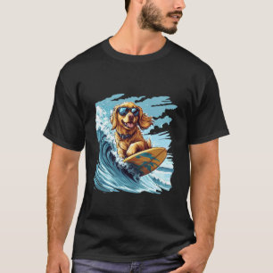 Camiseta Cachorro Golden Retriever Surfando Óculos de Sol L