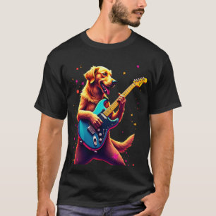Camiseta Cachorro Golden Retriever Tocando Violão Elétrico 