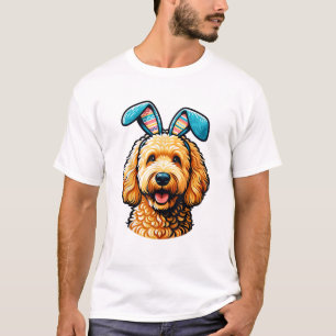 Camiseta Cachorro Goldendoodle da Páscoa Usando Orelhas de 