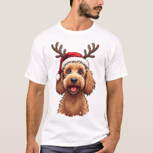 Camiseta Cachorro Goldendoodle de Natal Rena de Férias Dood