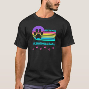 Camiseta Cachorro Goldendoodle Mãe Retro Colorido Cor-de-ro