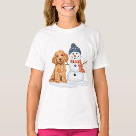 Camiseta Cachorro Goldendoodle no Inverno Fofinho Boneco de