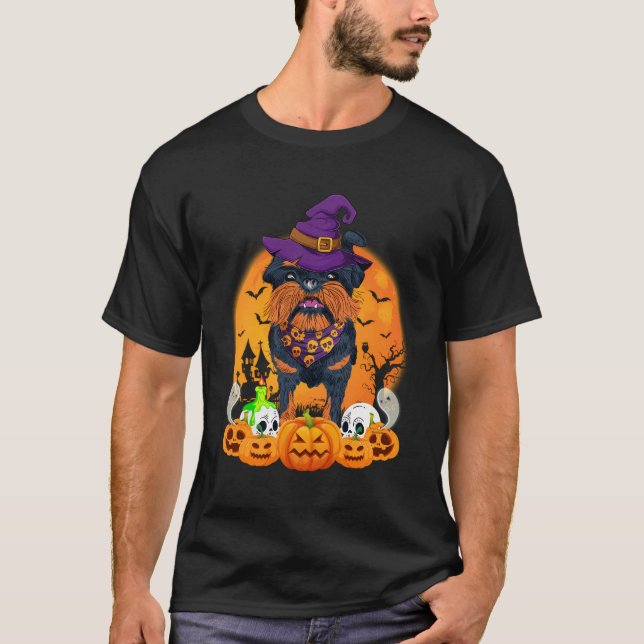 Camiseta Cachorro Griffon De Bruxelas E Figurino Do Hallowe (Frente)
